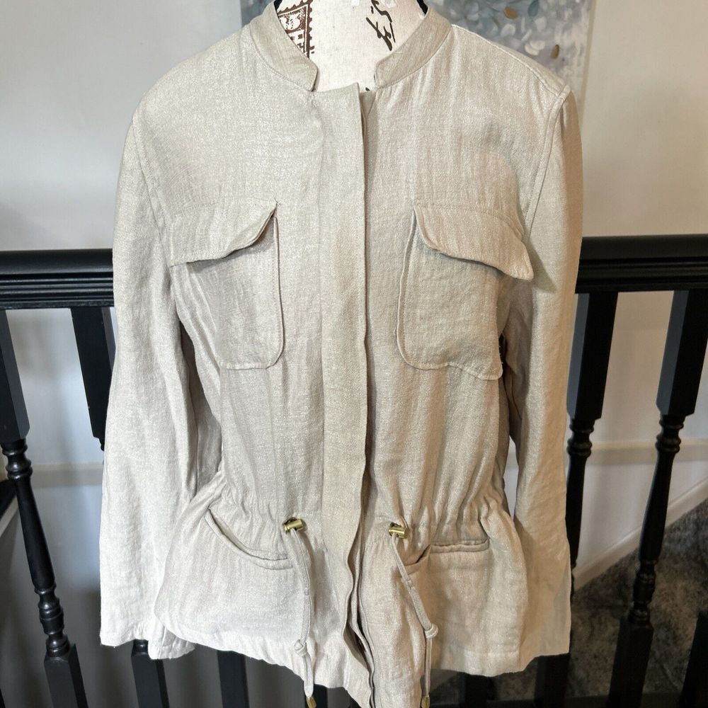 Chicos Utility Jacket  Glitter Gold Metallic With Pockets Sz 1 ‎ Small